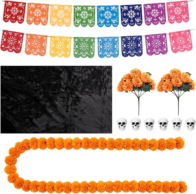 67 Pcs Day of The Dead Altar Decor Set, Ofrenda Decoration - skull carpet