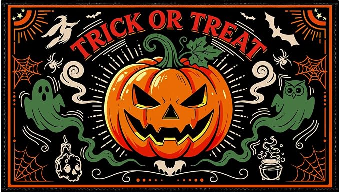 Halloween Welcome Door Mat Outdoor Indoor, Trick or Treat Decorative Front Doormats Non Slip, Halloween Funny Pumpkin Door Rug Entryway Decor(28 X 16 Inches) - skull door mat