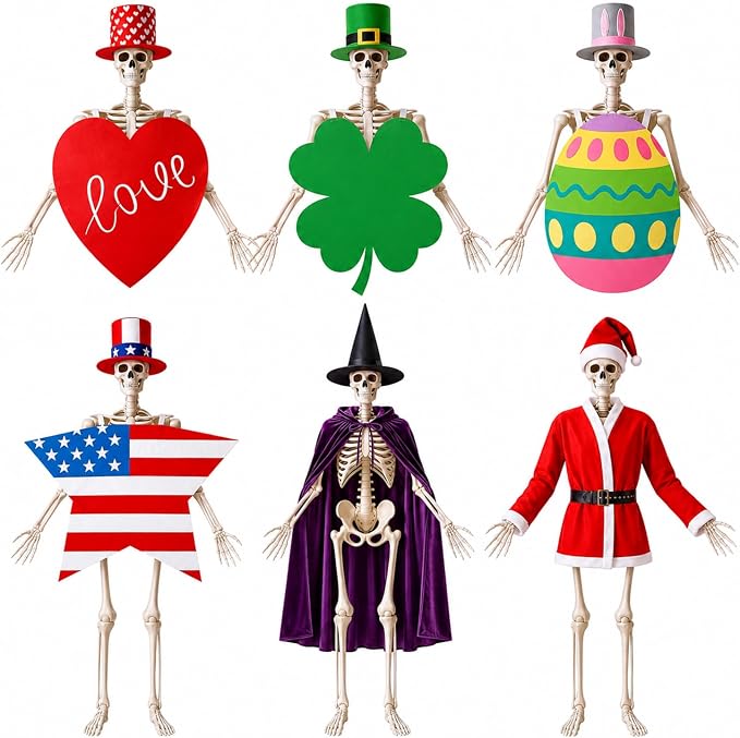 6 Set 12ft Skeleton Holiday Outfit Halloween Christmas Costume - skeleton