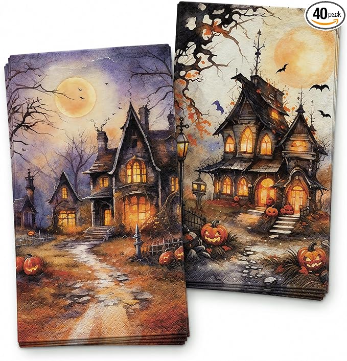 JarThenaAMCS Halloween Guest Napkins 40Pcs Reversible Disposable Napkins Spooky Haunted House Dinner Hand Paper Towel for Bathroom Holiday Trick or Treat Party Table Supplies - skull toilet paper