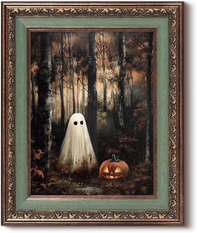 HUARACHE Vintage Gold Framed Halloween Wall Art 13×16 Inch