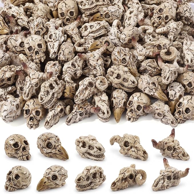 DIYDEC 100pcs Halloween Mini Skulls Figurines Skeleton Party Favor Toys - skull figurine