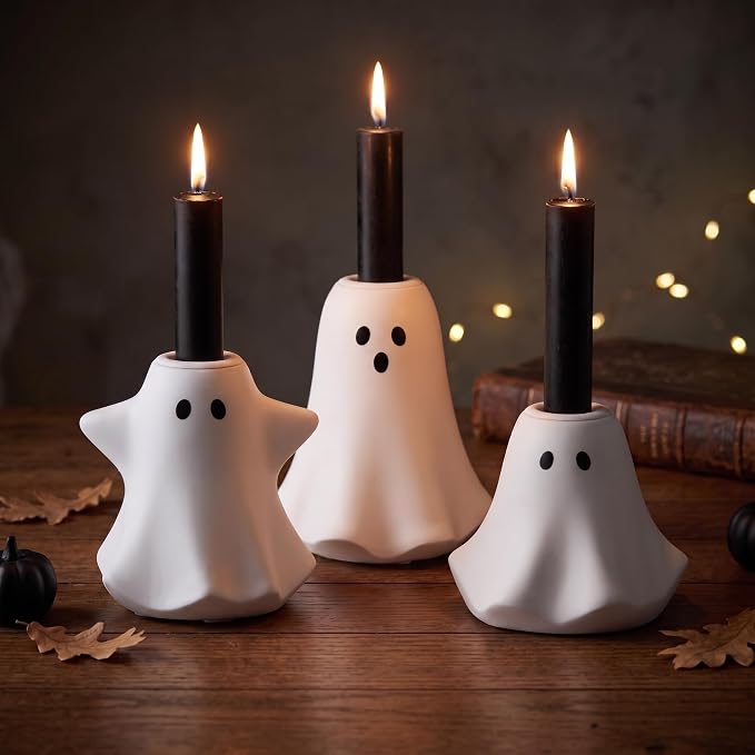 Halloween Ghost Taper Candle Holder, Spooky Halloween Candlestick Holders - skull candle