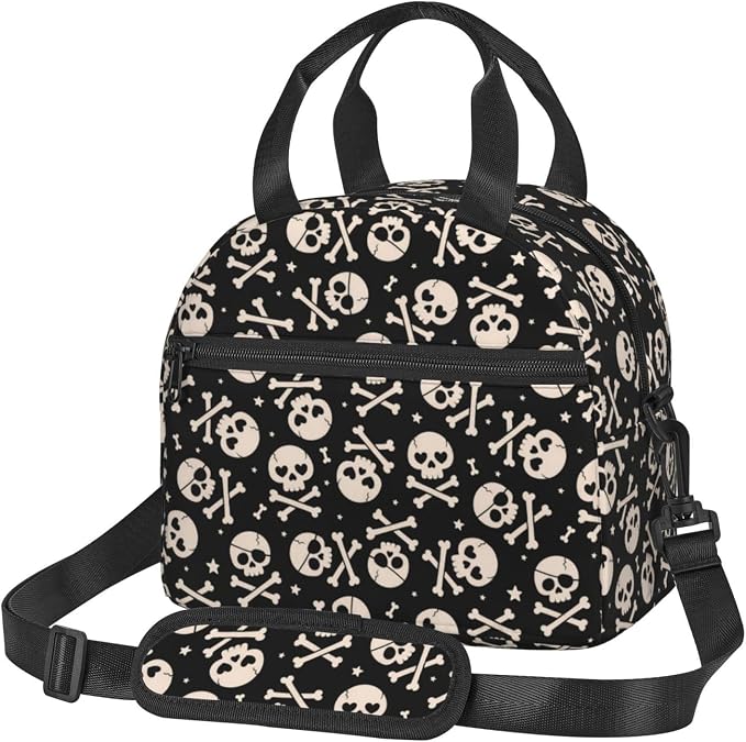 Halloween Skull Reusable Insulated Lunch Box Small Waterproof Lunch Bag with Detachable and Adjustable Shoulder Strap for Office Picnic or Travel - sugar skull handbags for sale