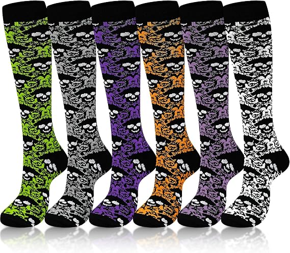 Shyyween 6 Pairs Halloween Compression Socks for Women&men - sugar skull costume