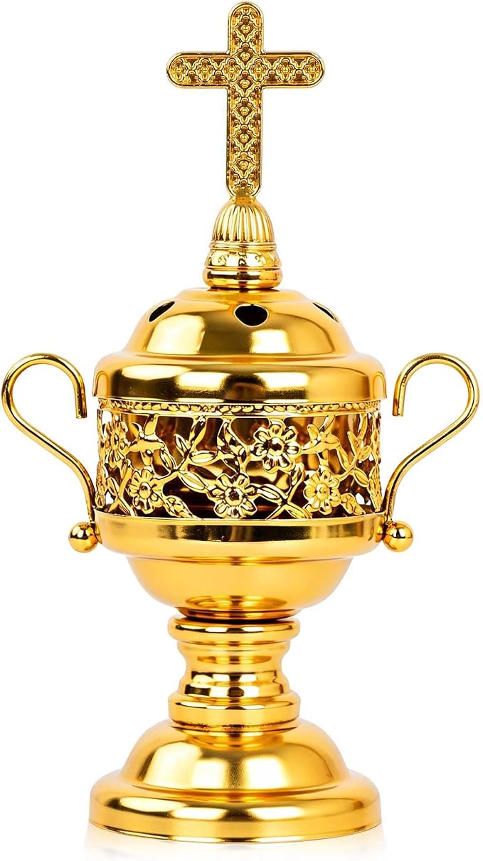 1 PCS Catholic Incense Holder with Cross Lid, Metal Incense Burners with Handle Tongs, Home&Altar Incense Burner, Church Incense Burner, Orthodox Incense Burner, Frankincense Resin Bakhoor Burner - skull incense burner