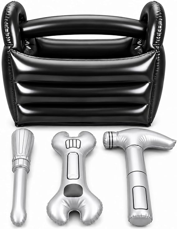 Inflatable Tools & Tool Box Set | Inflatable Tools | Inflatables Screwdriver, Hammer, Wrench Tool | Construction Worker & Handyman Costume Accessories | Black/Gray | 10.5" (Tools) 10" X 14" (Box) - skull inflatable