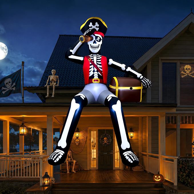 10FT Giant Halloween Inflatables Outdoor Decoration Sitting Skeleton Pirate - skull inflatable