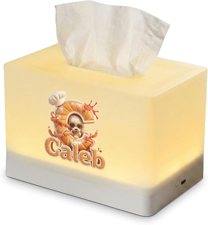 Customizable Night Light Tissue Box Holder with Skull Chef Graphic, Personalized with Name, Rechargeable LED Desk Lamp for Kids Bedroom Decor