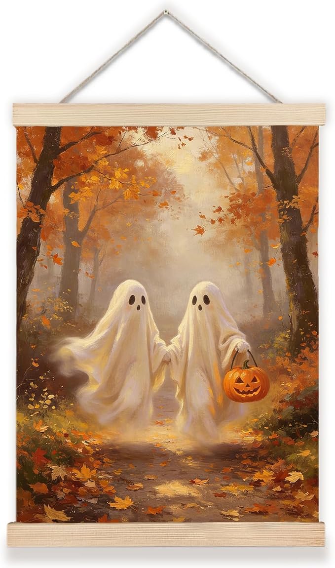 Pumpkin Floral Fall Halloween Ghost Wall Art Decor, Ghost Gifts 12x16 - skull wall art