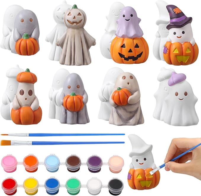Bucherry 8 Pcs Halloween Ceramics to Paint, Ghost Pumpkin Painting Kit - skull painting