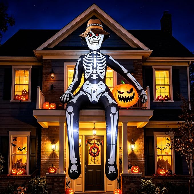 10FT Scary Giant Sitting Skeleton Halloween Inflatables Outdoor Decorations - skull inflatable