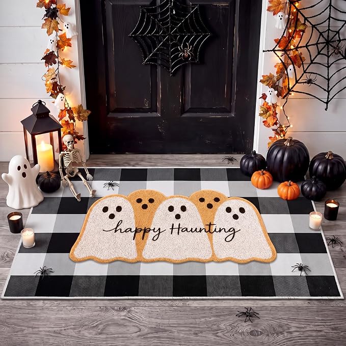 2 Pcs Halloween Doormat Layered Spooky Ghost Welcome Mat