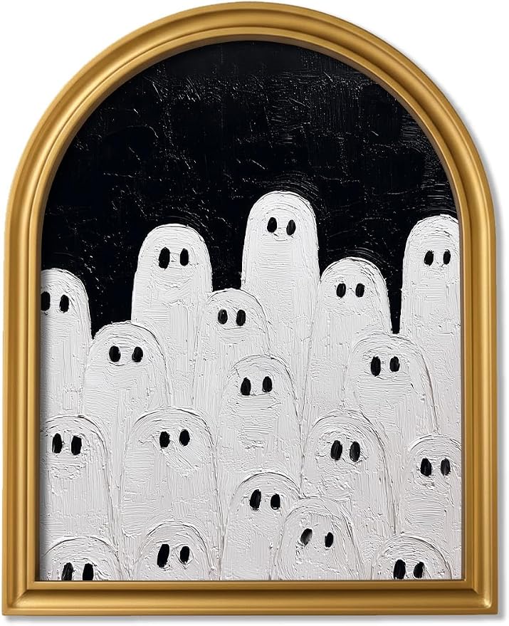 TwoDays Vintage Halloween Gold Arched Framed Ghost Wall Art, 11″ x 13.8″
