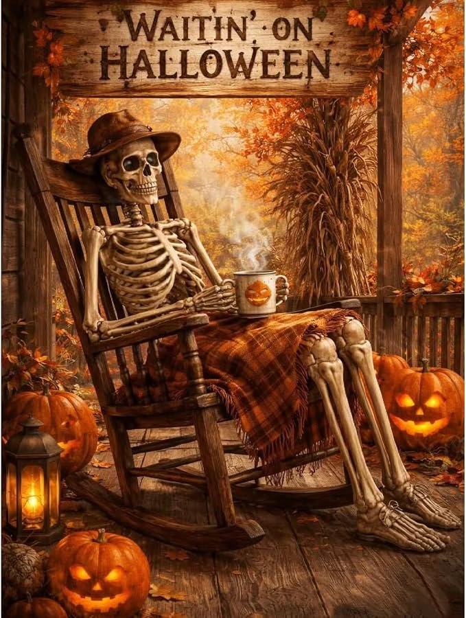LWZAYS Halloween Diamond Art Kits for Adults, Skeleton Diamond Painting Kits for Adults, DIY 5D Full Drill Round Crystal Rhinestone Gem Art Craft Kits for Home Decor 12x16 Inch - skeleton