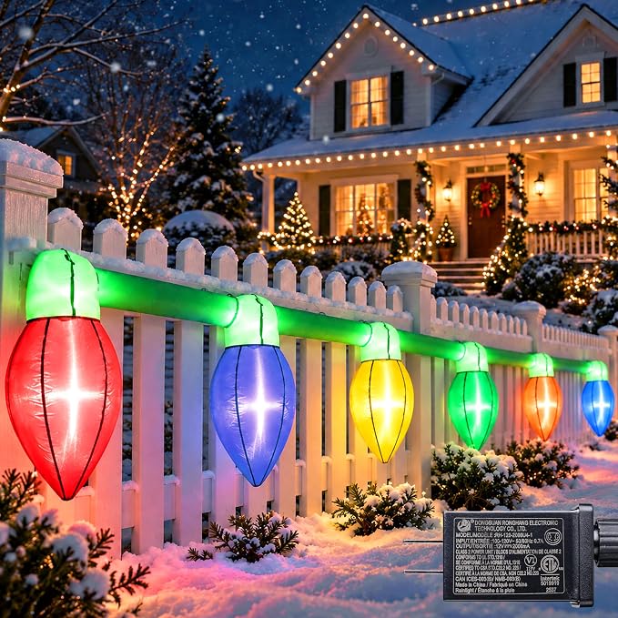 33FT Christmas Inflatable Yard Decorations with 6 Inflatable C9 Bulbs - skull inflatable