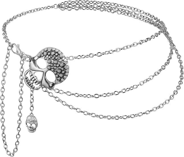 Sacina Goth Skull Chain Belt for Women – Adjustable Silver-tone Waist Chain, Gothic Punk Emo Grunge Aesthetic Body Jewelry - skull wallet