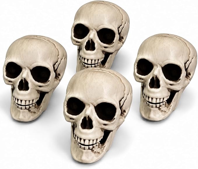 5 Inch Small Plastic Skulls Halloween Decor, Realistic Mini Skull Heads for Crafts, Haunted House Props, Party Tabletop & Outdoor Halloween Decorations (4) - skull wreath