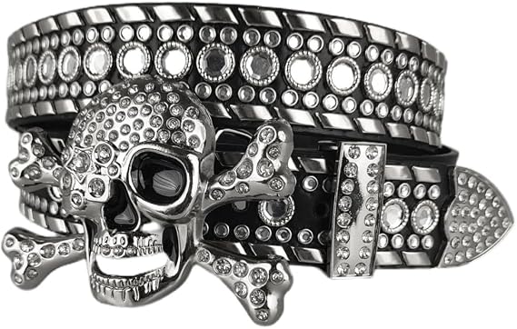 Rhinestone Skull Belt Men Women Skull Rhinestone Belt Studded Punk Y2k Belts Western Cowgirl Belts