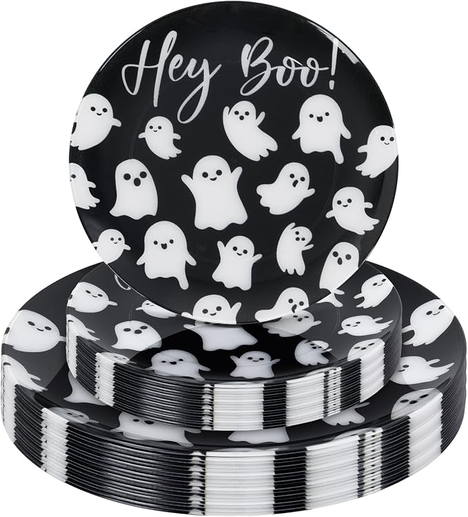 32Piece Halloween Plastic Plates Set Cute Ghost Dinner & Dessert - skull plate