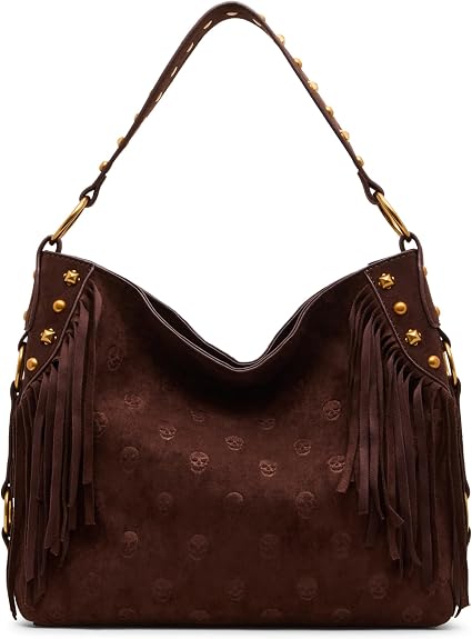Betsey Johnson Skully Suede Fringe Hobo - sugar skull handbags for sale