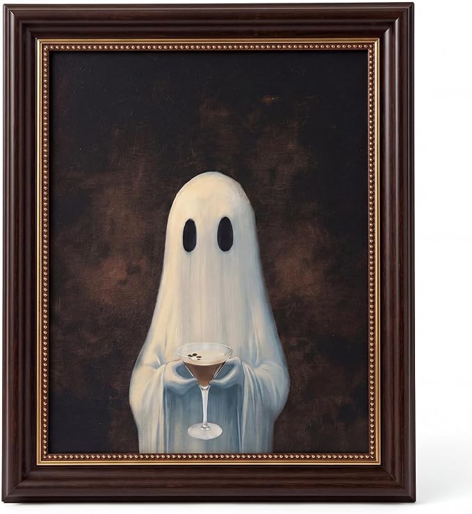 Tenceur Halloween Vintage Ghost with Espresso Martini Wall Art Prints - skull painting