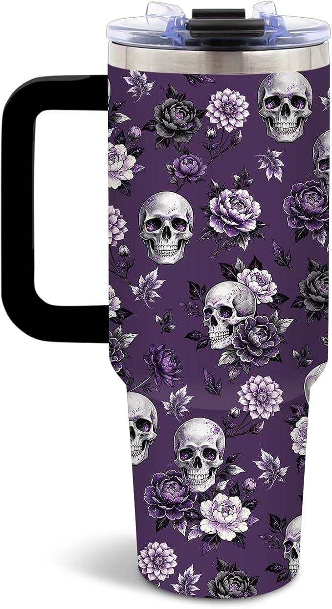 DUUV Purple Skull Tumbler 40oz, Insulated Gothic Gift for Women Girl - skull bottle