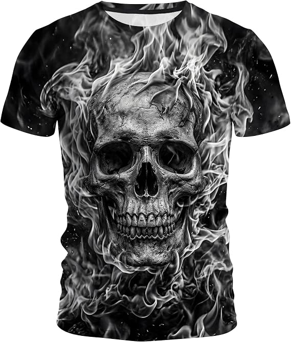 Funny Skull 3D Graphic T-Shirt Novelty Crewneck Tee for Men S-4XL - skull tshirt