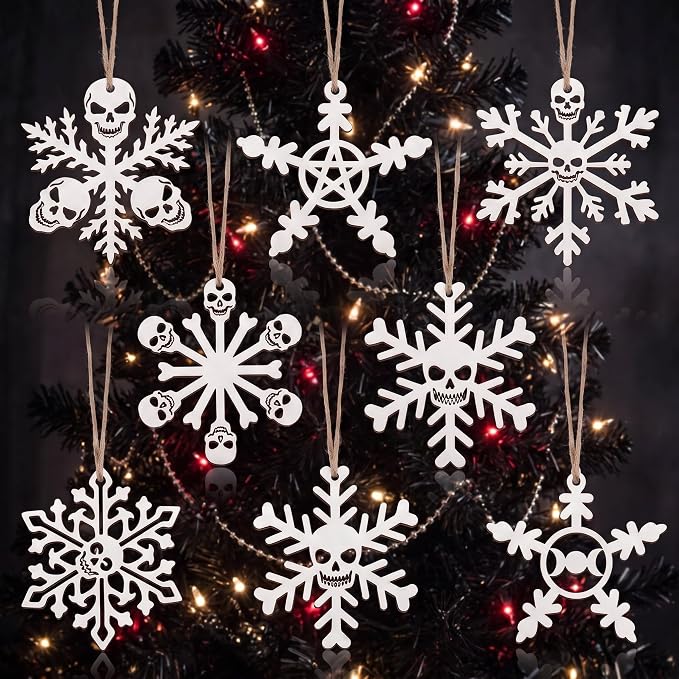 Lineshading 8 Pcs Gothic Skull Snowflake Ornaments for Christmas Tree