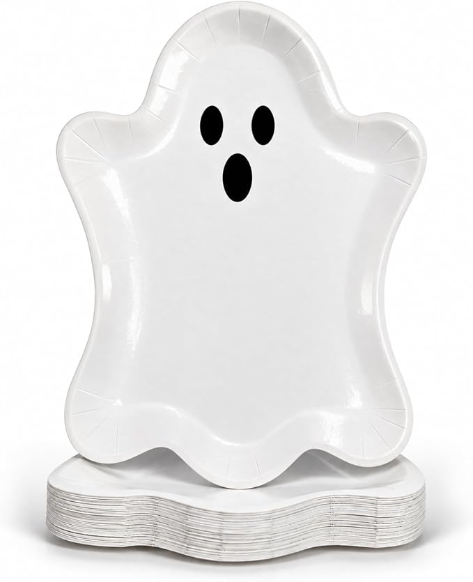 Whaline 50 Pcs Halloween Paper Plates Boo Ghost Disposable Plates Decorative Tableware Dessert Plate for Trick or Treat Birthday Party Tableware Supplies - skull plate