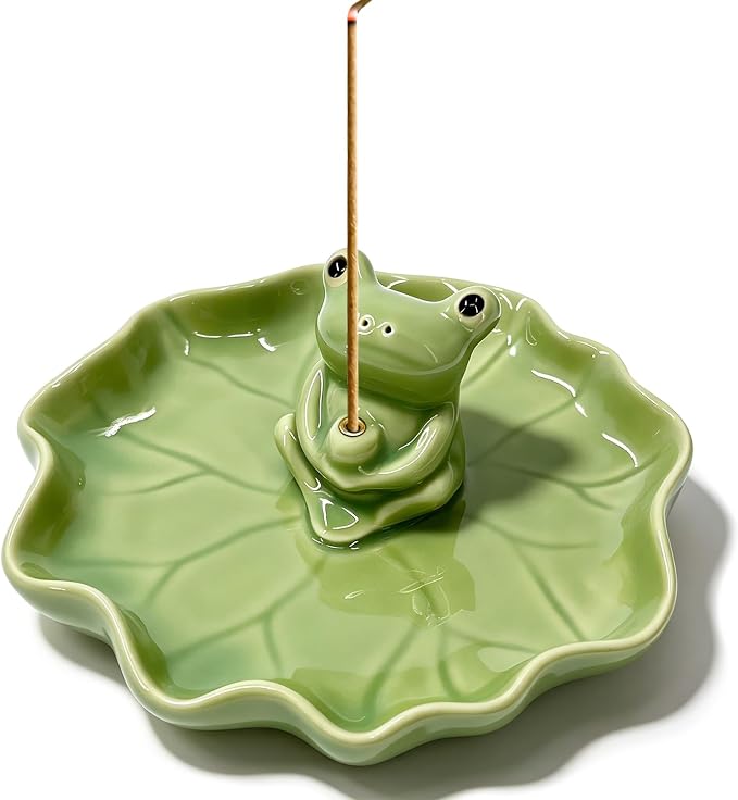 Handmade Ceramic Frog Incense Holder, Mini Lotus Leaf Tray, Small Animal Statue, Home Stick Incense Burner Holder - skull incense burner