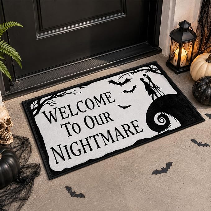 Halloween Door Mat Nightmare Before Holiday Christmas Decor Rug - skull door mat