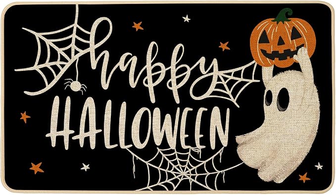Halloween Welcome Doormat Ghost Pumpkin 17x29 Inch - skull floor mat