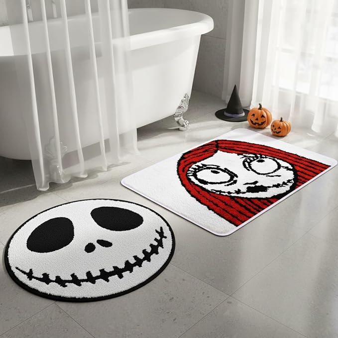 2Pcs Halloween Bathroom Rug,Nightmare Before Holiday Christmas Decoration