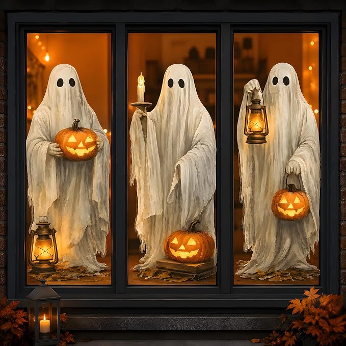 Halloween Decorations - Ghost Window Clings for Halloween Party Decor - skull sticker