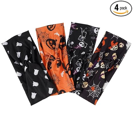Halloween Twisted Stretchy Headbands Holiday Hair Wrap for Women - skull headband