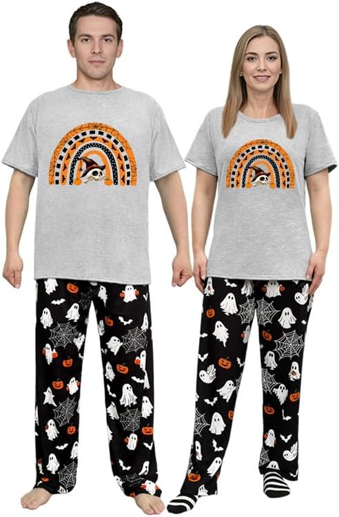 Happy Halloween Ghost Skeleton Pumpkin Halloween Family Matching Pajamas Set - skull pajamas