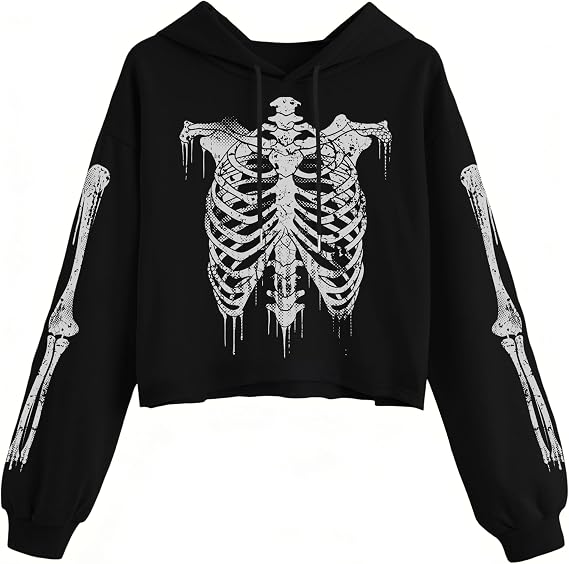 Halloween Hoodie Women Crop Spooky Season Ghost Skull Sweatshirt