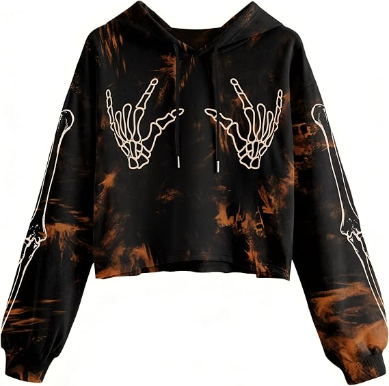 Halloween Hoodie Women Crop Spooky Season Ghost Skull Sweatshirt