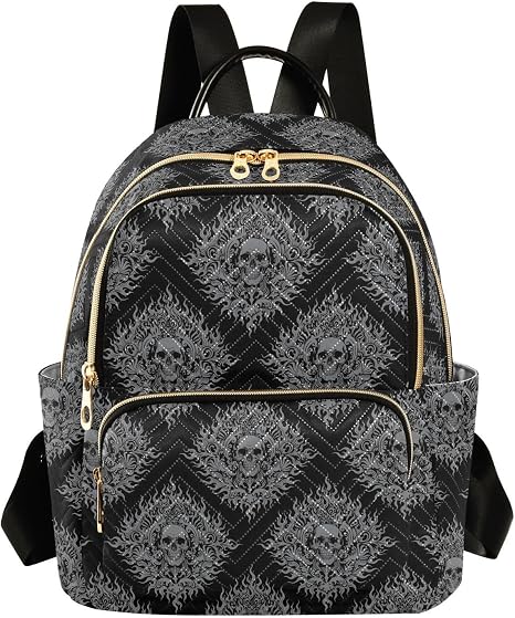 Gothic Skull Backpack Purse for Women Quilted Mini Fashion Backpacks S - skull backpack