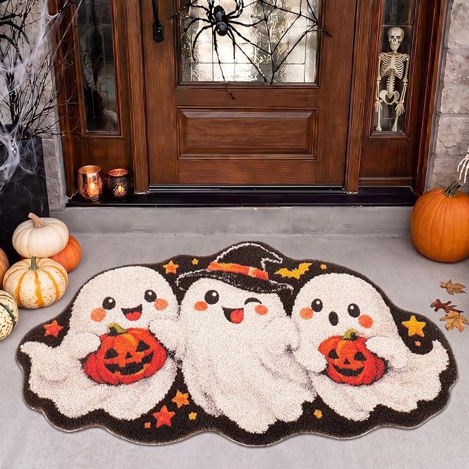 41 x 24 Inch Halloween Door Mat, Ghost Coir Rugs for Front Door - skull toilet mat