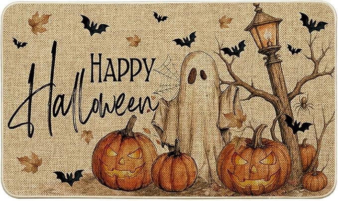 Artoid Mode Ghost Jack-O'-Lantern Halloween Doormat, Low-Profile Switch Rug Door Home Decor Mat Floor Mat for Indoor Outdoor 17x29 Inch - skull floor mat