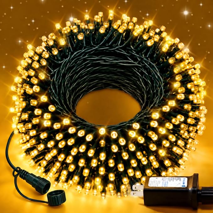 100FT Warm Christmas String Lights, Whaterproof, Timer, 8 Modes, Green Wire - string light