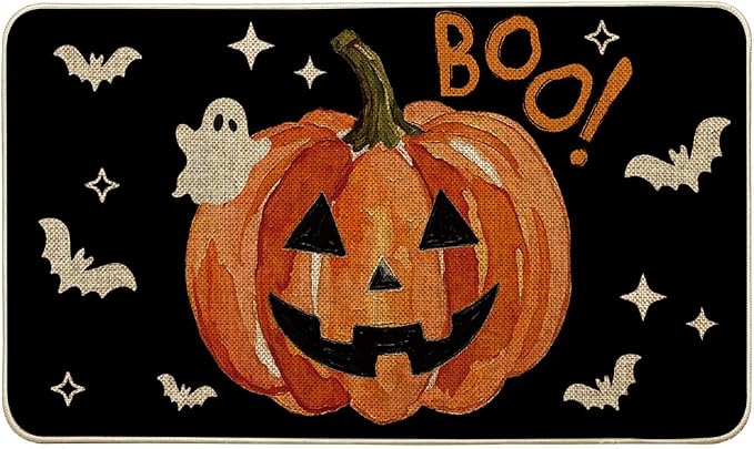 Artoid Mode Boo Jack-O’-Lantern Halloween Doormat, Low-Profile Switch Rug Door Home Decor Mat Floor Mat for Indoor Outdoor 17×29 Inch