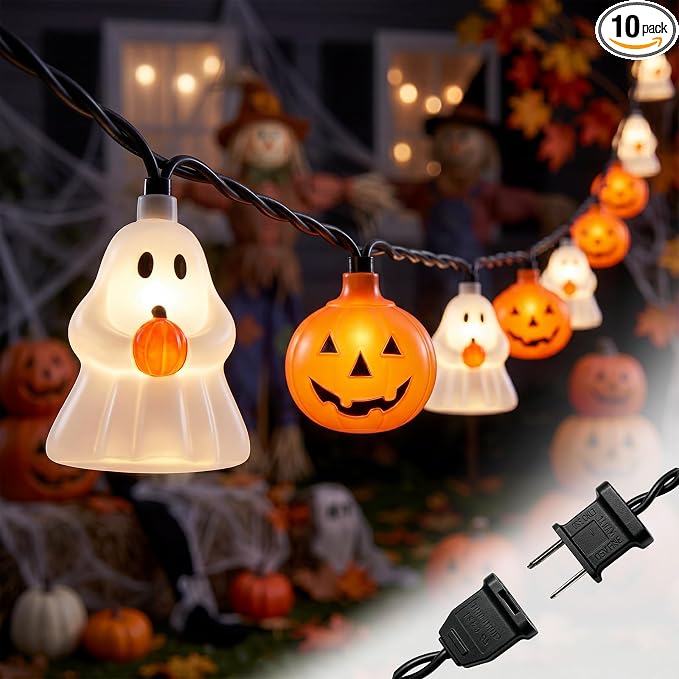 Halloween Decorations Ghost & Pumpkin String Lights, 8.5FT 10 LED Plug in - string light