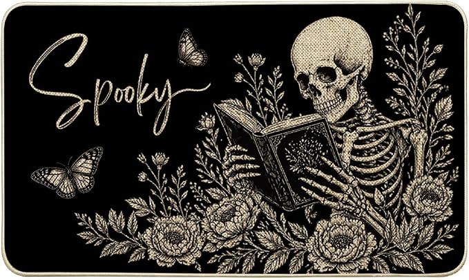 Artoid Mode Skull Spooky Halloween Doormat, Low-Profile Switch Rug Door Home Decor Mat Floor Mat for Indoor Outdoor 17×29 Inch