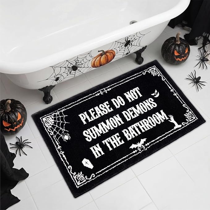 Halloween Bathroom Rug Please Do Not Summon Demons in The Bathroom - skull toilet mat