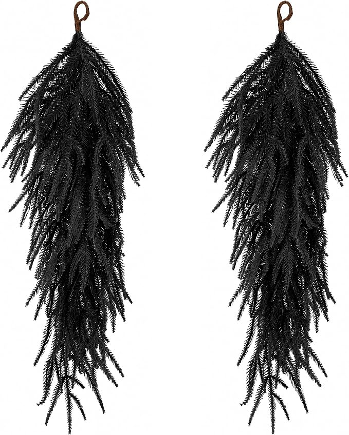 2 Pcs Artificial Halloween Black Teardrop Swag, 28” Gothic Door Swag
