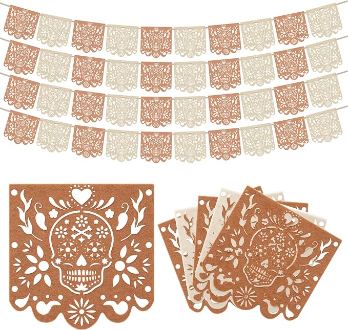Dia De Los Muertos Decorations 4 Pcs Felt White Brown Papel Picado 40 Feet - skull carpet