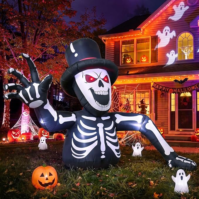 10FT Giant Led Lighted Halloween Inflatables Skeleton for Roof Garden - skeleton